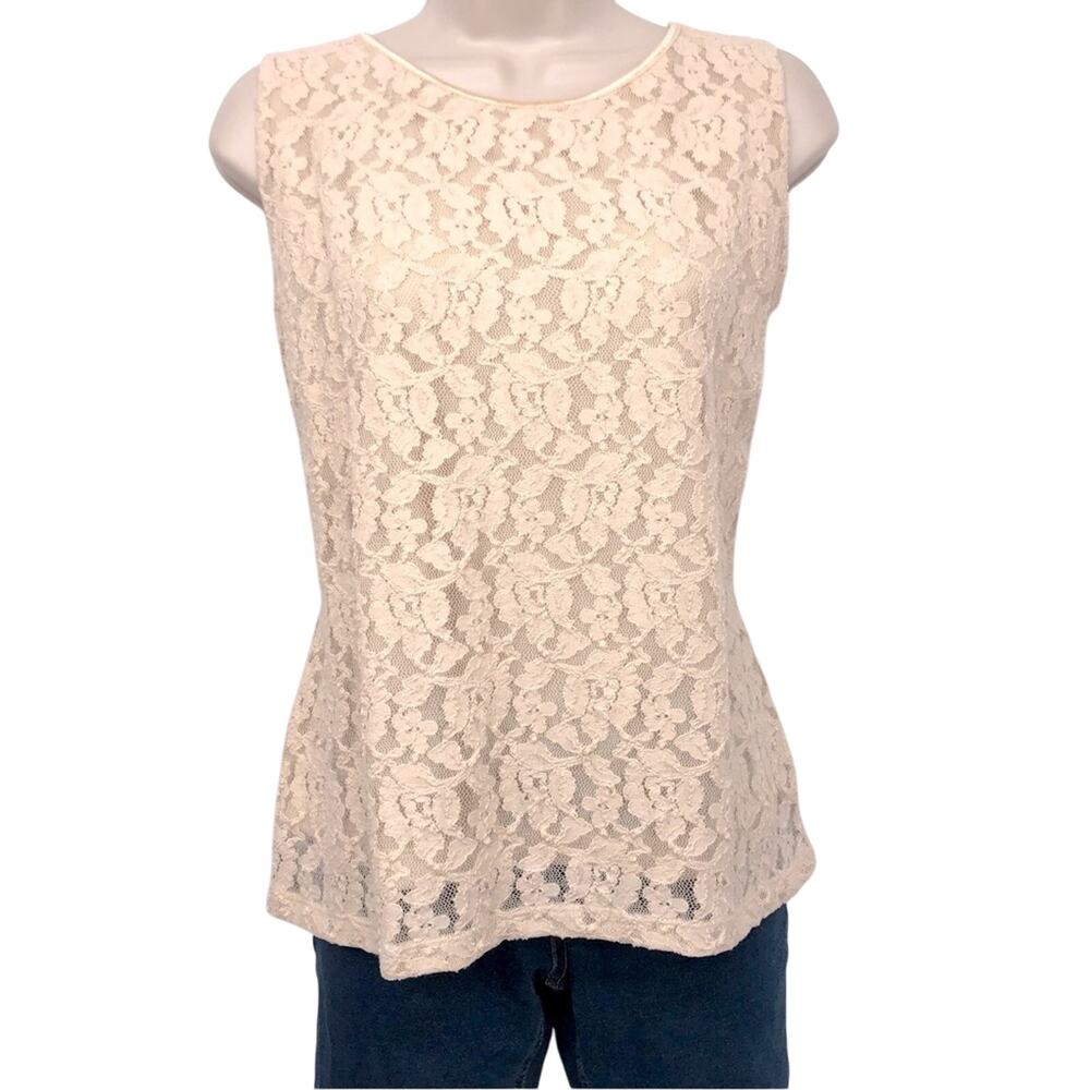 Vintage 90s NWT Emma James Ivory Lace Sleeveless Top Golden Age Timeless Staple